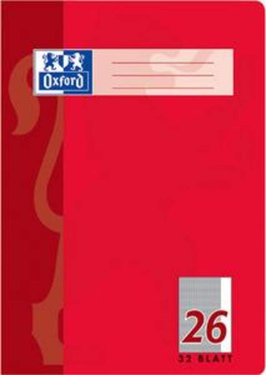 Oxford Schulheft A4, kariert, Lineatur 26, 32 Blatt, rot