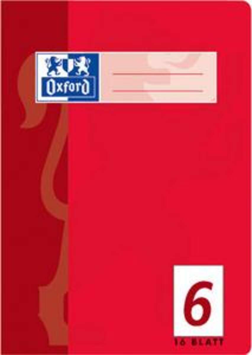 Oxford Schulheft A5, blanko, Lineatur 6, 16 Blatt, rot
