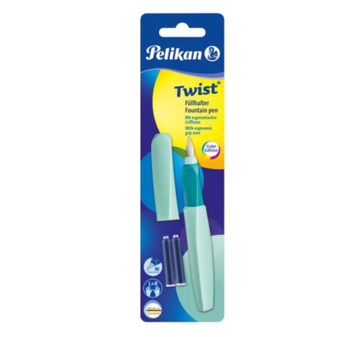 Pelikan Twist® Füller Feder M, Neo Mint, universell für Rechts- und Linkshänder