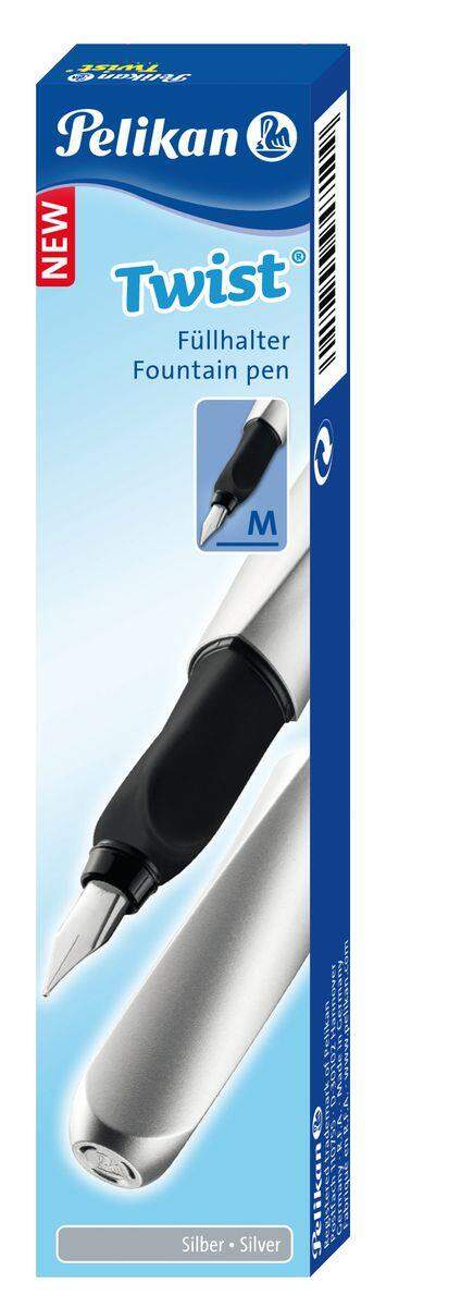 Pelikan Füller Twist Feder M, Silver, universell für Rechts- und Linkshänder