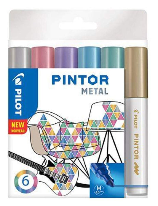 Pilot PINTOR 6er Set Metallic Kreativmarker Medium Farblich sortiert