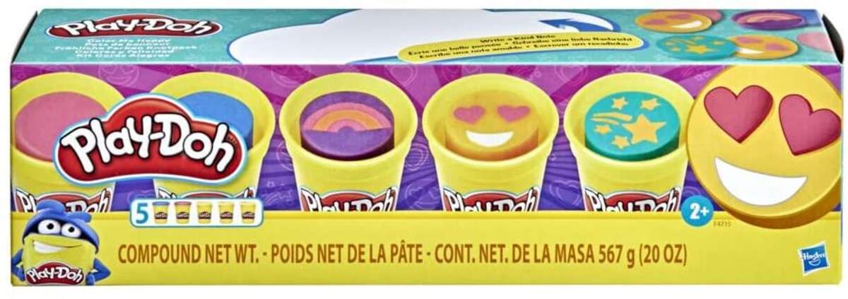 Play-Doh Fröhliche Farben Knetpack, 5er-Pack Knete mit 3 Emoji-Dosen