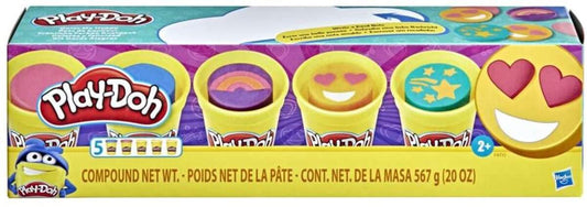 Play-Doh Fröhliche Farben Knetpack, 5er-Pack Knete mit 3 Emoji-Dosen