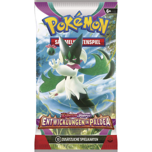 Pokemon Booster Karmesin & Purpur – Entwicklungen in Paldea, 1 Booster, sortiertes Design