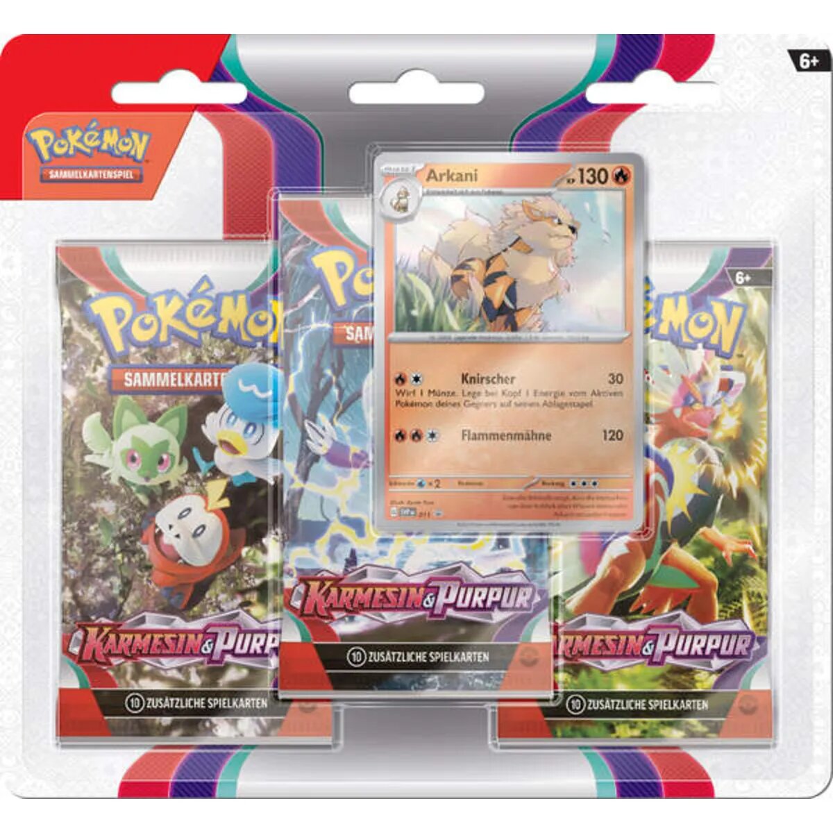 Pokemon Karmesin & Purpur 3er Pack mit Arkani oder Heerashai, 1 Stück, 2-fach sortiert