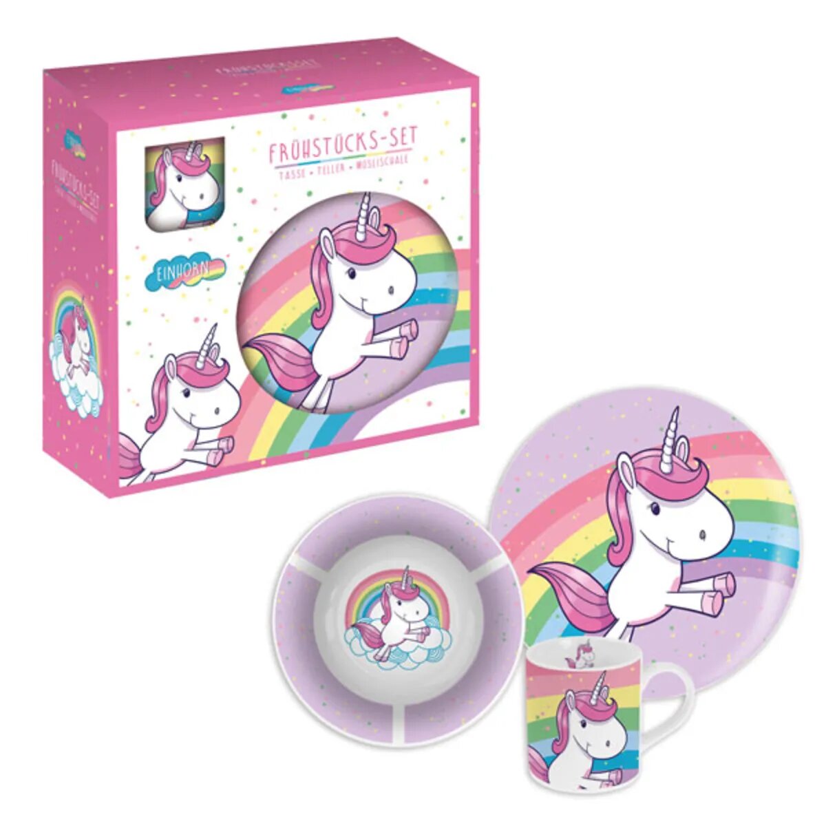 POS Frühstücks-Set Einhorn aus Porzellan, 3-teilig