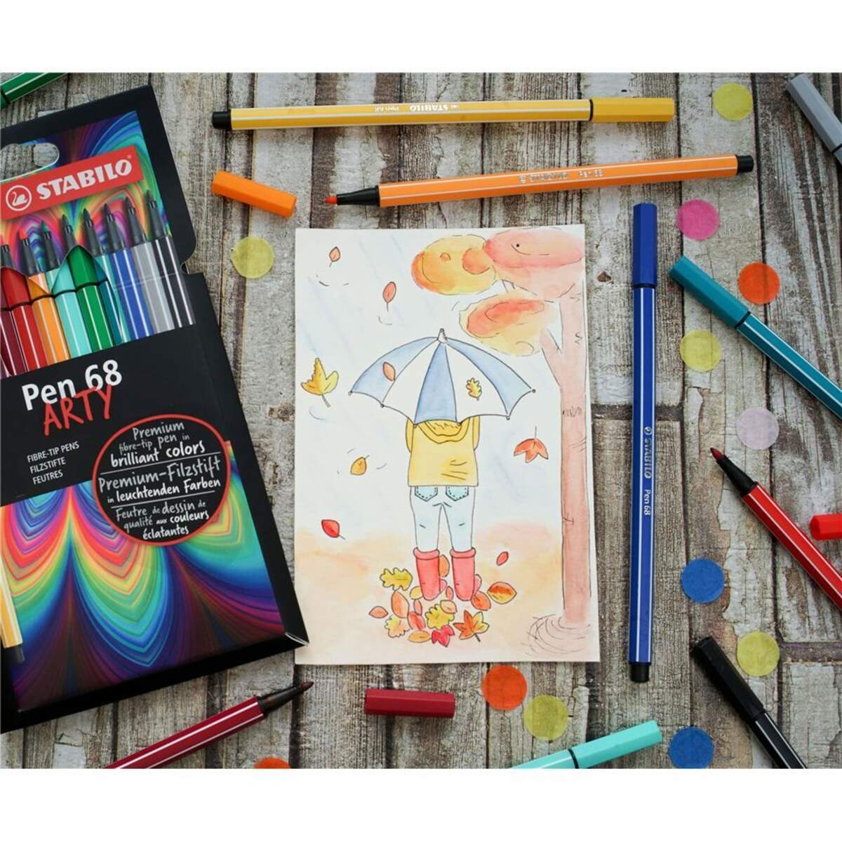 Premium-Filzstift - STABILO Pen 68 - ARTY - 18er Pack - mit 18 verschiedenen Farben