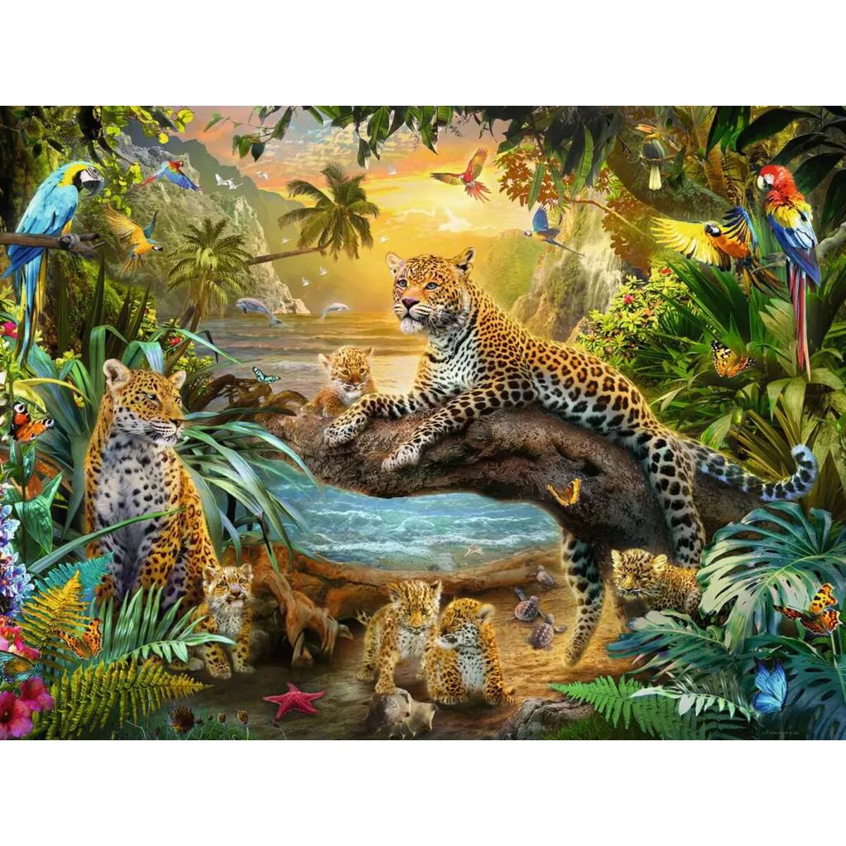 Ravensburger  Puzzle - Leopardenfamilie im Dschungel, 1500 Teile