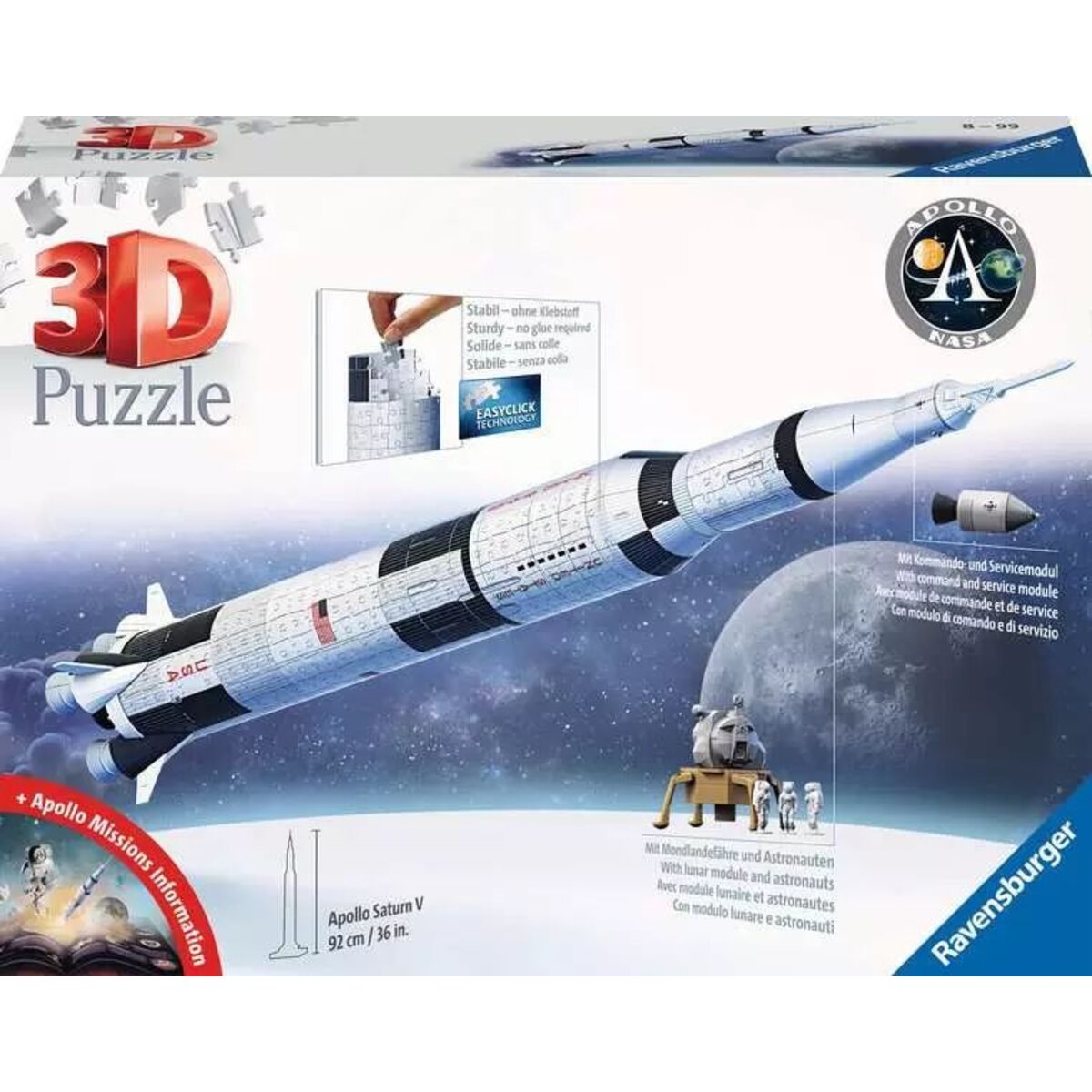 Ravensburger 3D Puzzle - Apollo Saturn V Rakete, 504 Teile