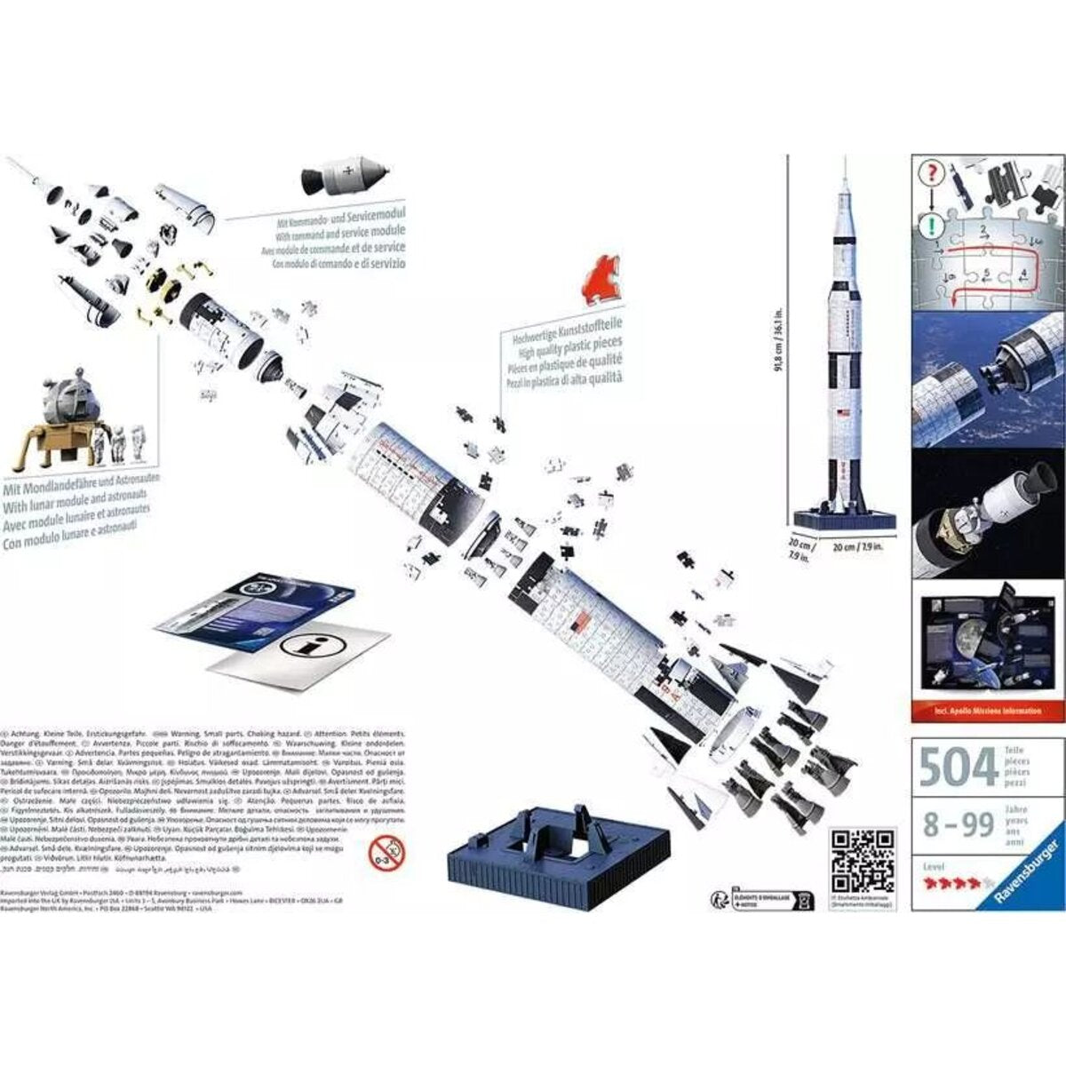 Ravensburger 3D Puzzle - Apollo Saturn V Rakete, 504 Teile