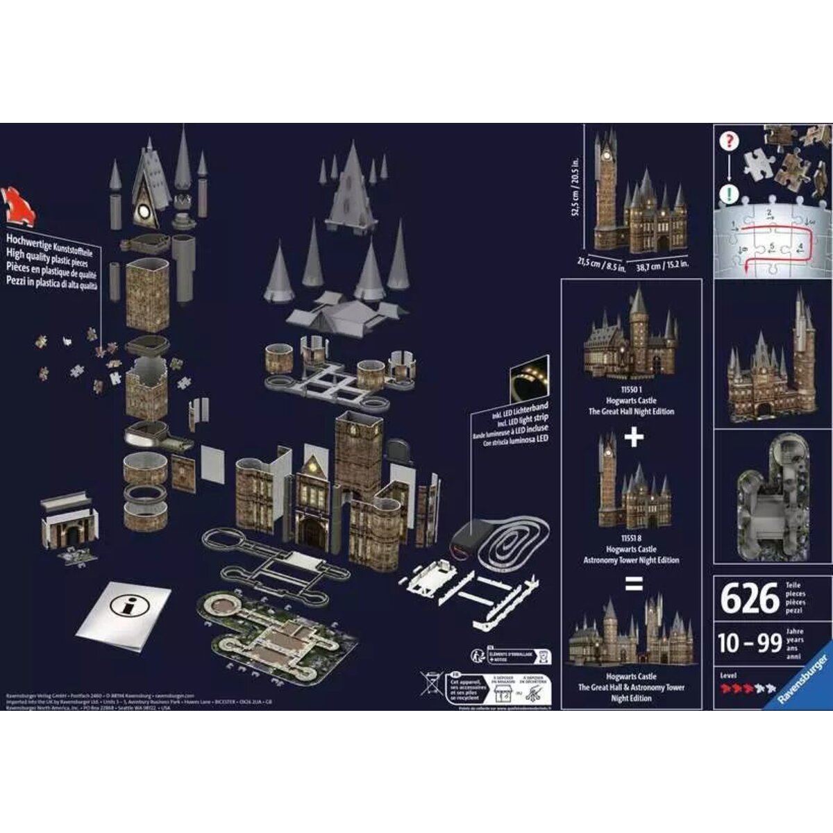 Ravensburger 3D Puzzle - Harry Potter Hogwarts Schloss - Astronomieturm - Night Edition, 626 Teile