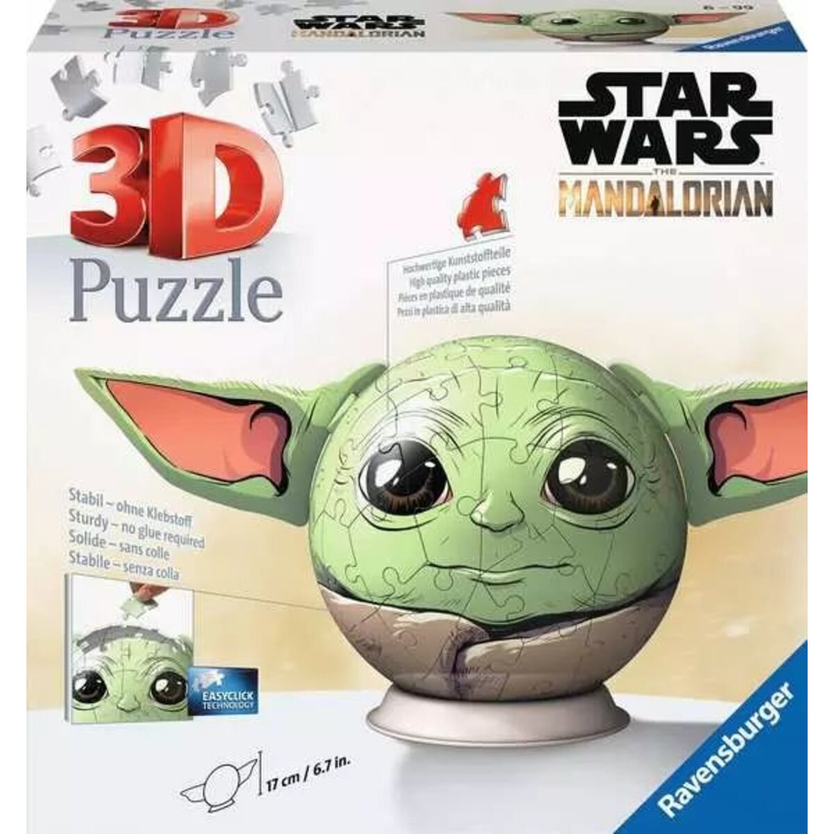Ravensburger 3D Puzzle - Mandalorian Grogu Puzzle-Ball mit Ohren, 77 Teile