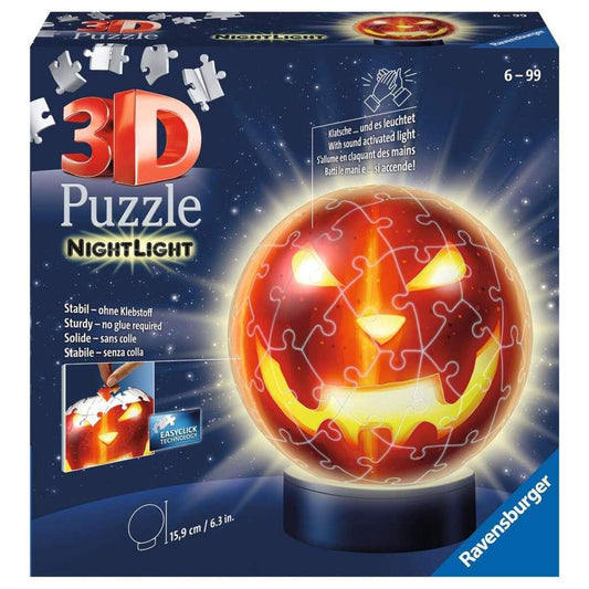 Ravensburger 3D Puzzle Kürbiskopf Nachtlicht 11253 - Puzzle-Ball - 72 Teile - für Halloween Fans