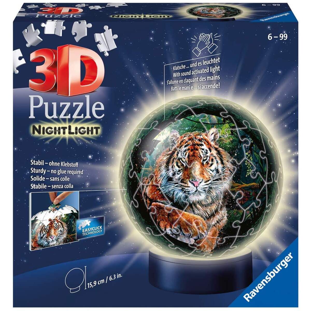 Ravensburger 3D Puzzle mit Nachtlicht - Raubkatzen, 72 Teile