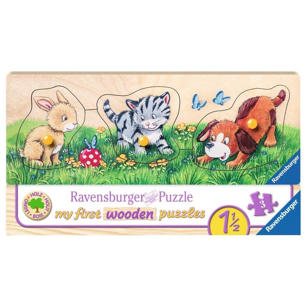 Ravensburger Holzpuzzle Niedliche Tierkinder, 3 Teile