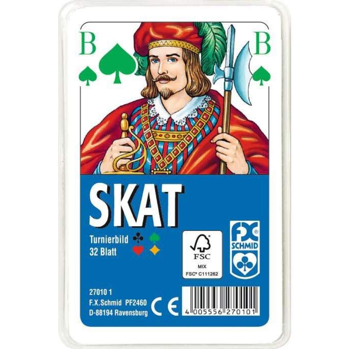 Ravensburger Klassisches Skatspiel, Offizielle Turnierkarte des DSkV, 32 Karten in Klarsicht-Box