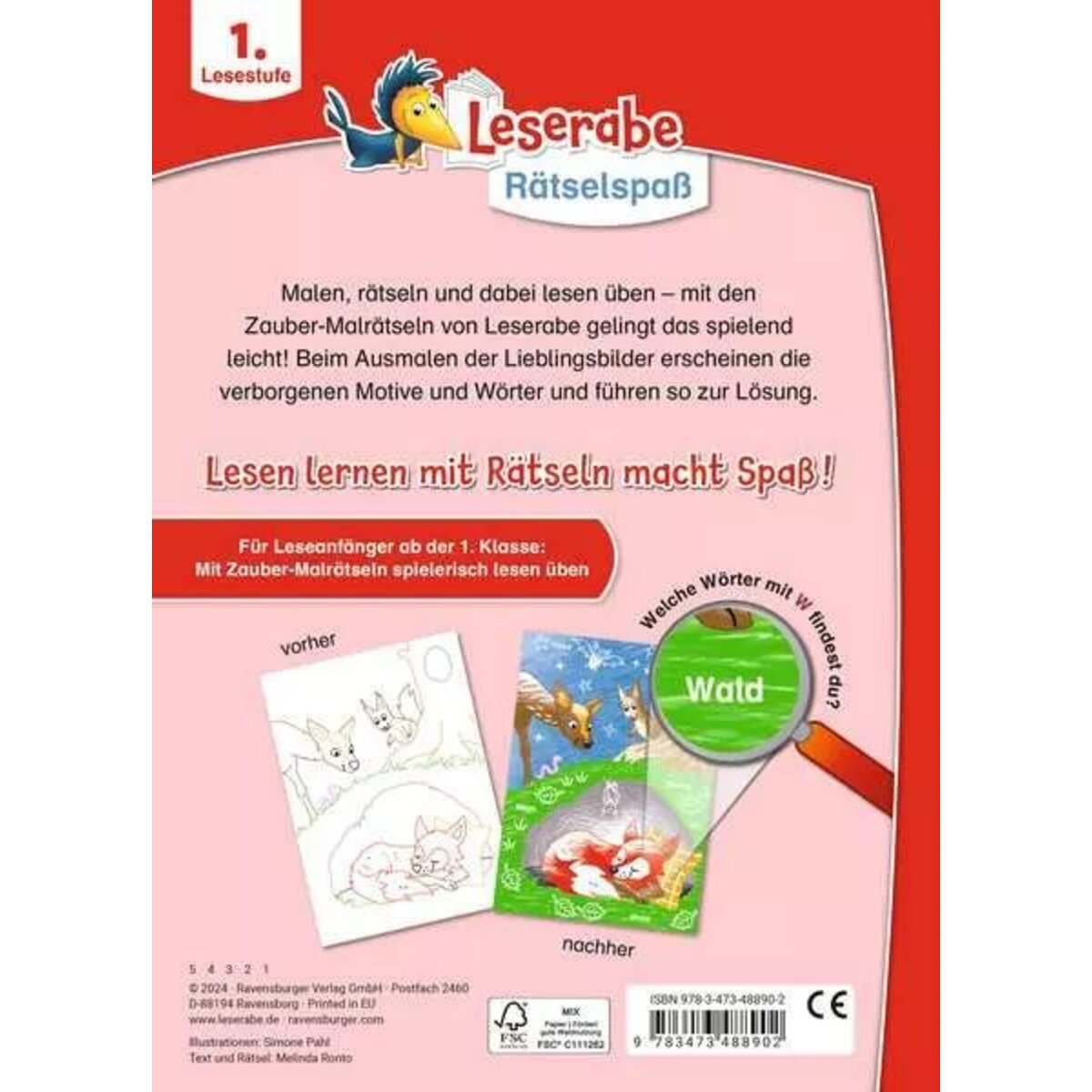 Ravensburger Leserabe Rätselspaß Zauber-Malrätsel zum Lesenlernen: Im Wald (1. Lesestufe)