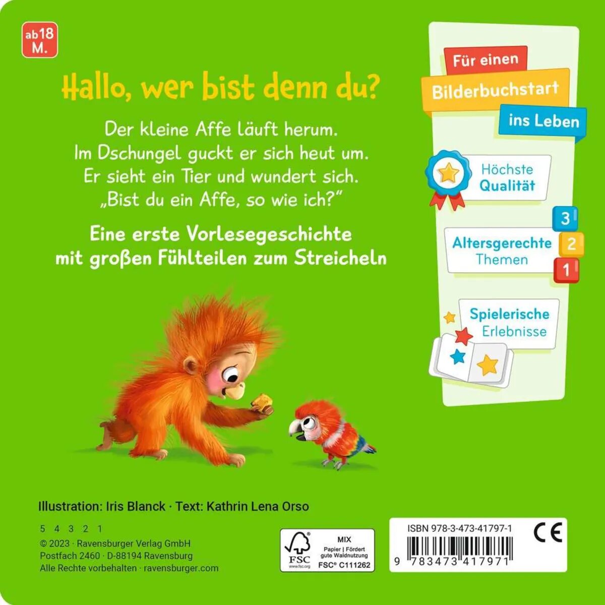 Ravensburger Mein erstes Vorlese-Fühlbuch: Bist du ein Affe?
