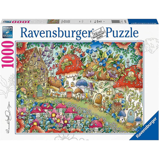 Ravensburger Puzzle - Niedliche Pilzhäuschen in der Blumenwiese, 1000 Teile