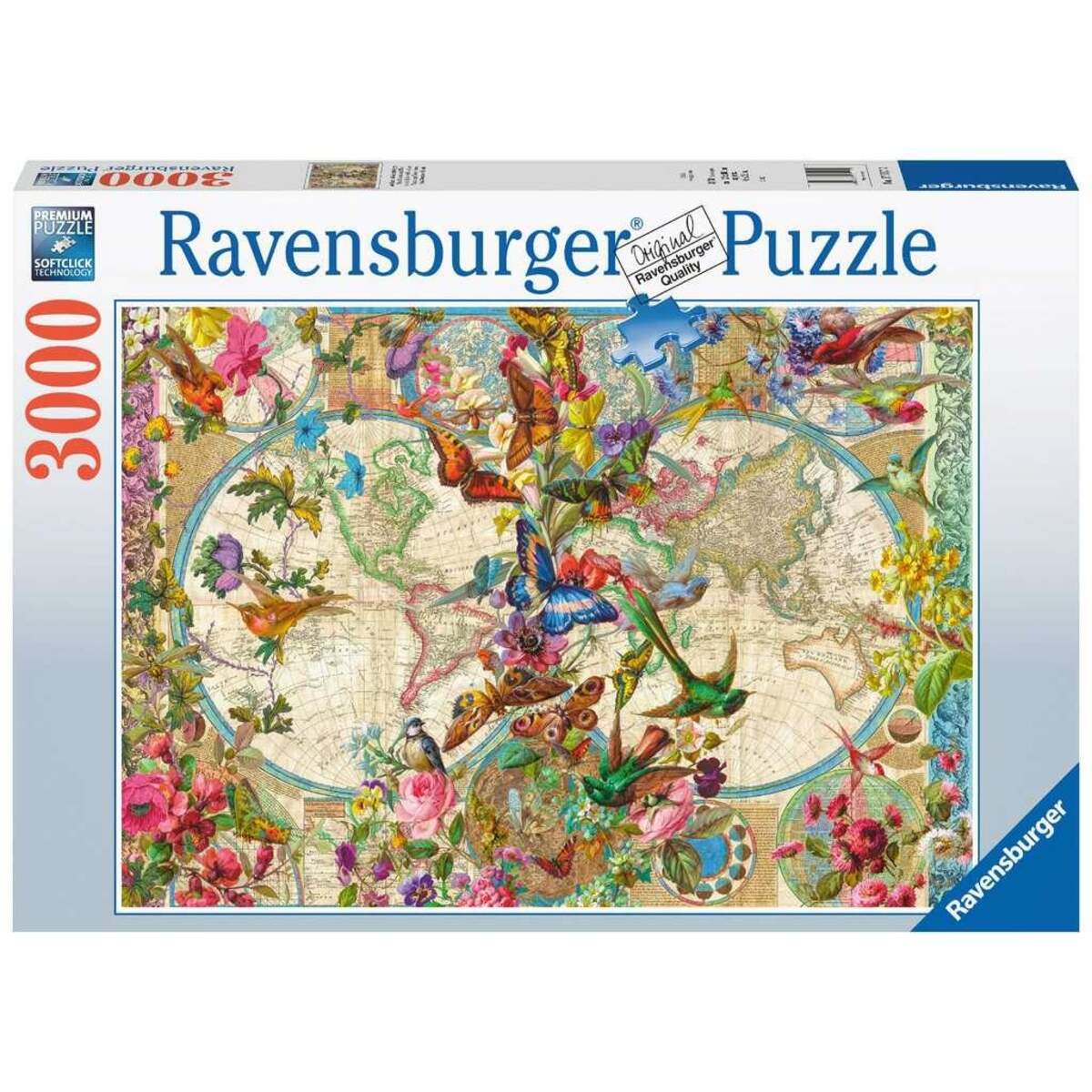Ravensburger Puzzle - Weltkarte mit Schmetterlingen, 3000 Teile