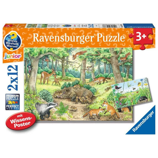 Ravensburger Puzzle - Wieso? Weshalb? Warum? Tiere im Wald und auf der Wiese, 2 x 12 Teile