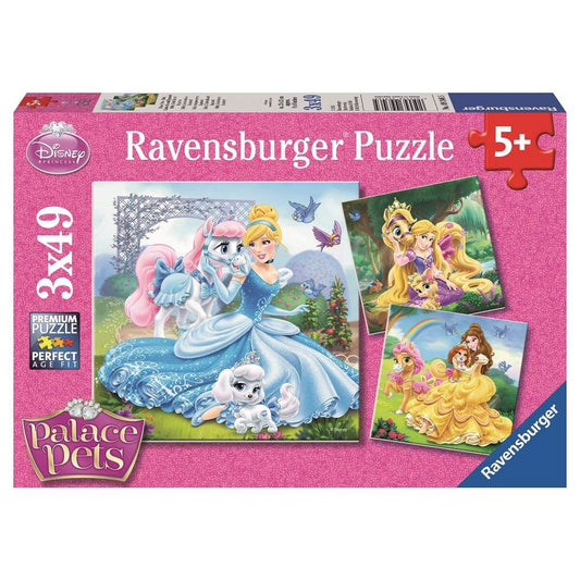 Ravensburger Puzzle Palace Pets Belle, Cinderella und Rapunzel, 3 x 49 Teile