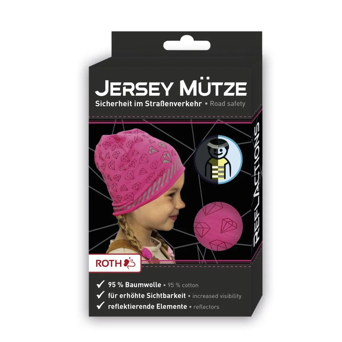 Roth Jersey Mütze Diamant, reflektierend, pink