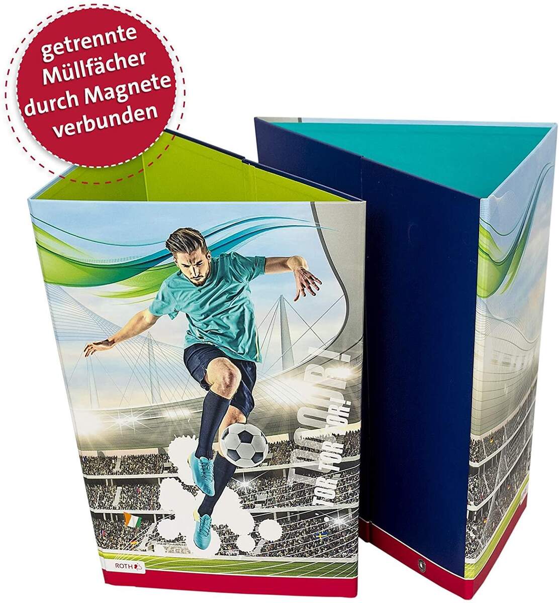 Roth Papierkorb Fußballstar, 10 Liter, eckig, 2 Fächer