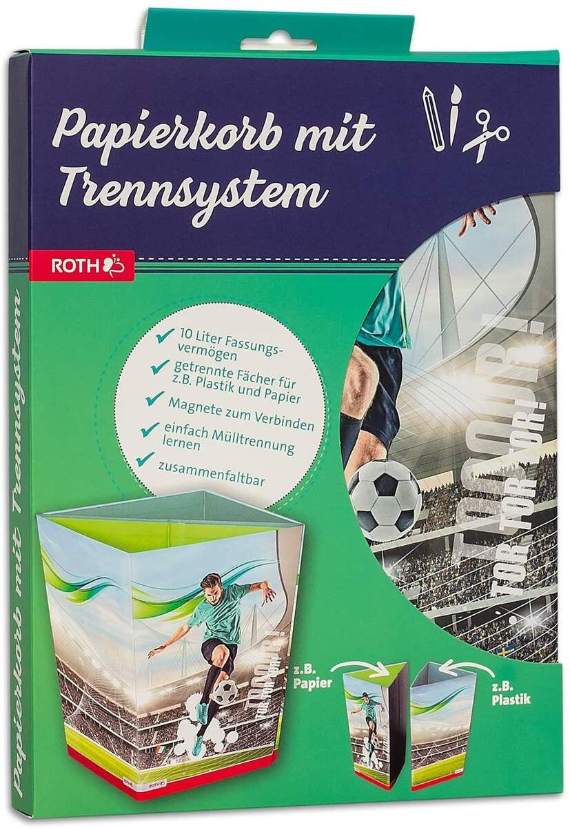 Roth Papierkorb Fußballstar, 10 Liter, eckig, 2 Fächer
