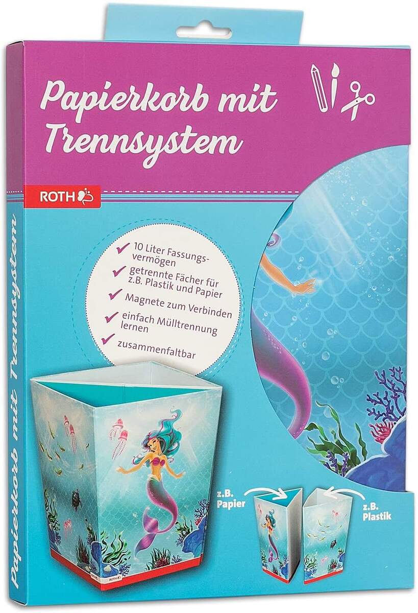 Roth Papierkorb Meerjungfrau, 10 Liter, eckig, 2 Fächer