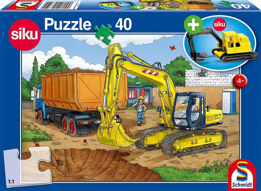 Schmidt Spiele KinderPuzzle - Bagger auf Baustelle, 40 Teile, inklusive SIKU Bagger
