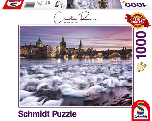 Schmidt Spiele Puzzle - Christian Ringer, Prag, Schwäne, 1000 Teile