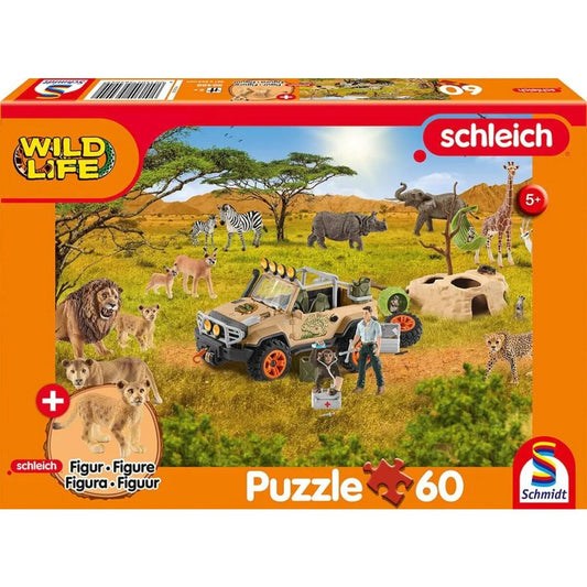 Schmidt Spiele Kinderpuzzle - Schleich ®: Wild Life - In der Sarvanne, 60 Teile mit Baby Löwenjunge Figur
