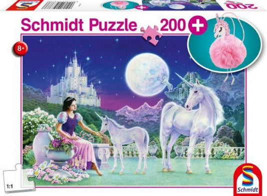 Schmidt Spiele KinderPuzzle - Einhorn, mit Add-on Puschel-Anhänger, 200 Teile
