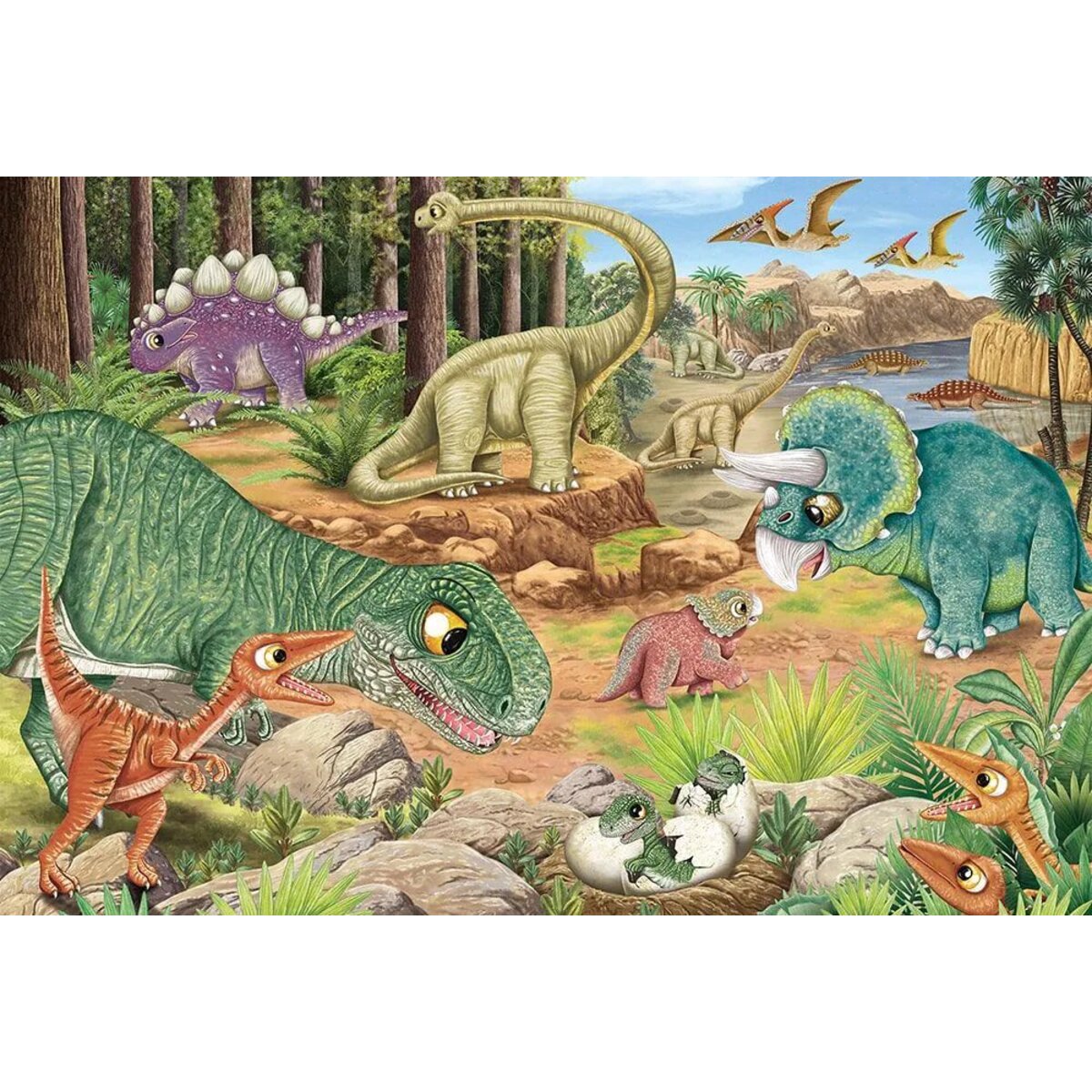 Schmidt Spiele Kinderpuzzle Spaß mit Dinosauriern, 3x 24 Teile