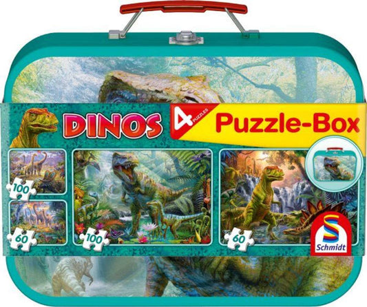 Schmidt Spiele Puzzle - Box im Metallkoffer Dinos, 4 Puzzle