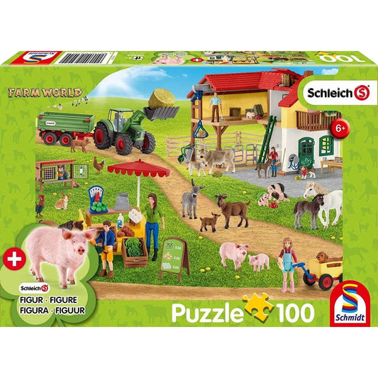 Schmidt Spiele KinderPuzzle - Schleich® Farm World, Bauernhof und Hofladen, 100 Teile, + 1 Original Figur