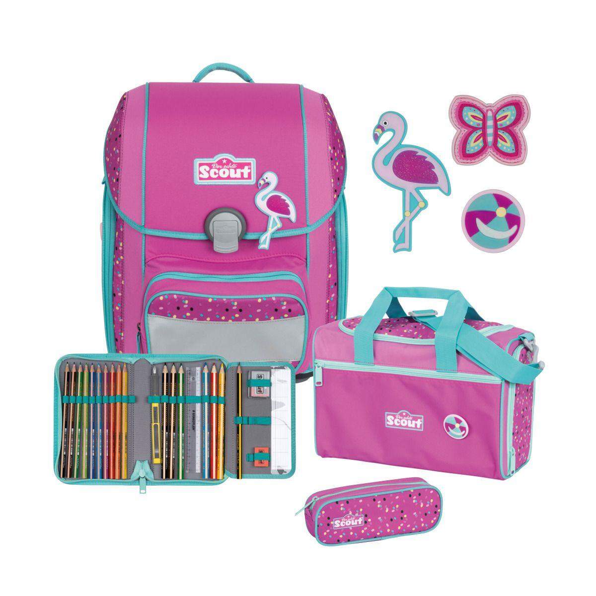 Scout Genius Schulranzenset Flamingo, 4-teilig