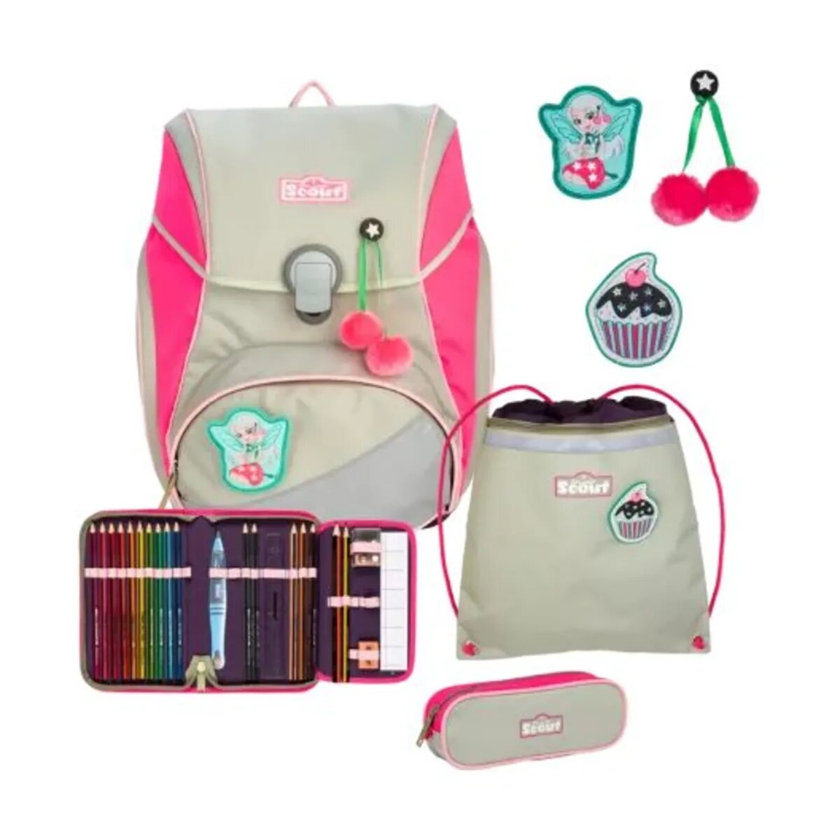 Scout Schulranzen-Set Alpha DIN Pink Cherry, 4-teilig