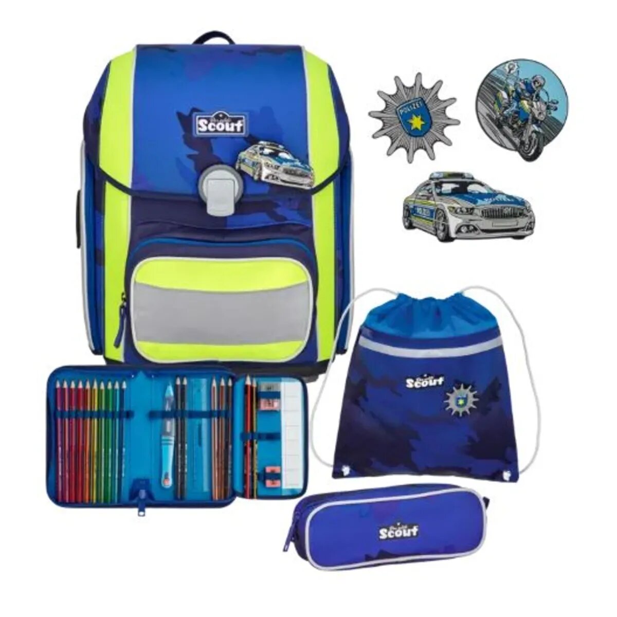 Scout Schulranzen-Set Genius DIN Blue Police, 4-teilig