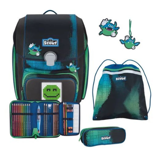 Scout Schulranzen-Set Genius Set Movie Star Blue Pixel