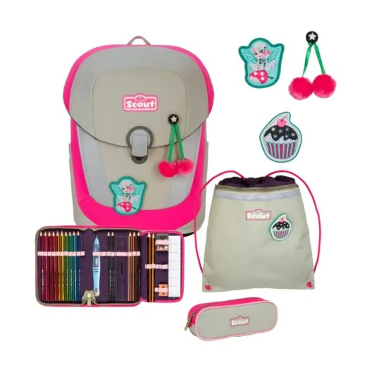 Scout Schulranzen-Set Sunny II DIN Pink Cherry, 4-teilig