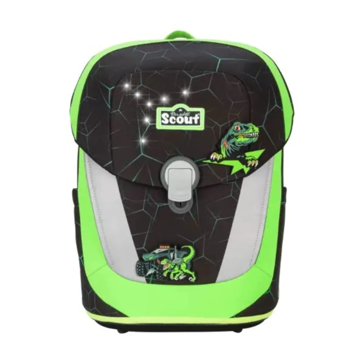 Scout Schulranzen-Set Sunny II Exklusiv LED DIN Dino Hunter, 4-teilig