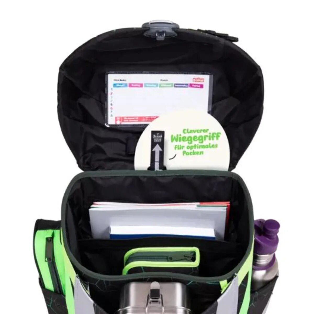 Scout Schulranzen-Set Sunny II Exklusiv LED DIN Dino Hunter, 4-teilig