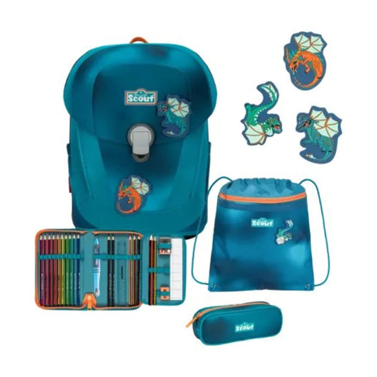 Scout Schulranzen-Set Sunny II Exklusiv Superflash Seadragon, 4-teilig