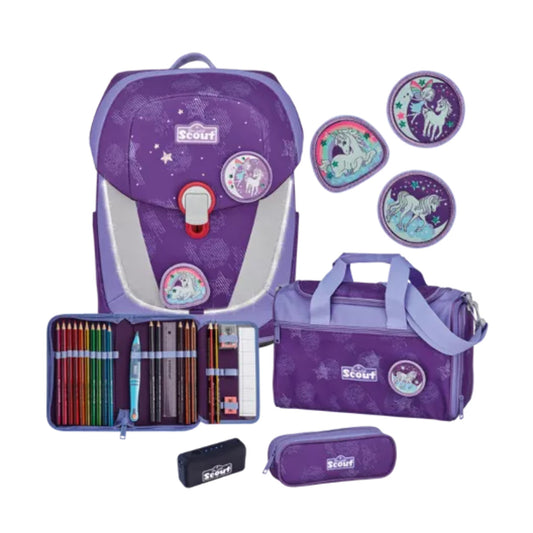 Scout Schulranzen-Set Sunny II, Safety Light - Lila Luna, 5-teilig