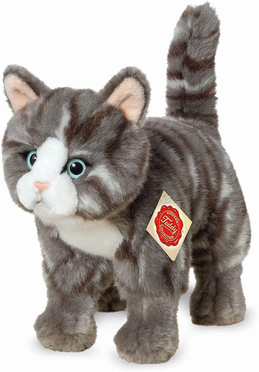 Teddy Hermann Katze stehend grau getigert 20 cm