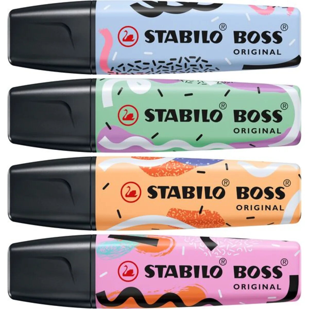 Textmarker - STABILO BOSS ORIGINAL Pastel by Ju Schnee - 4er Pack - Hauch von Minzgrün, Wolkenblau, frische Fuchsie, sanftes Orange